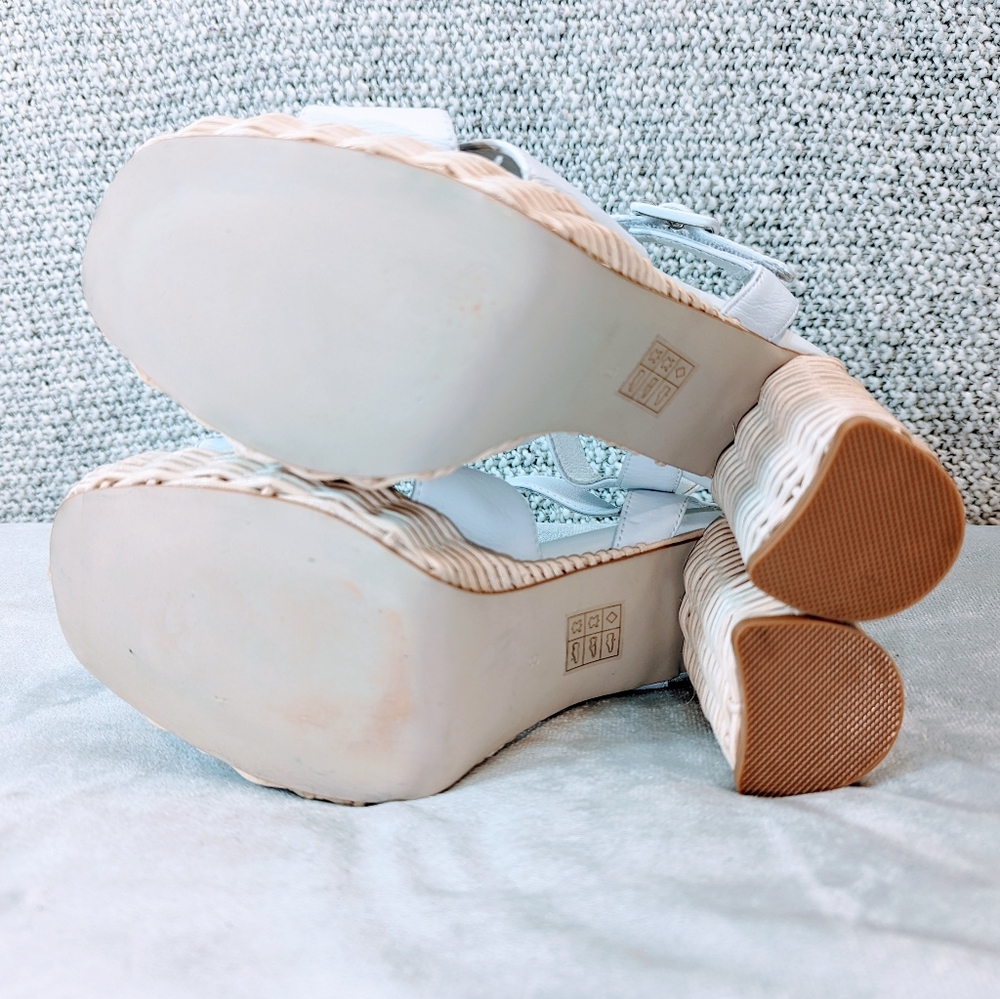 Jeffrey Campbell Amma Platform White Sandal Women's Sz 8 Wicker H&L Cross Strap - Picture 9 of 9